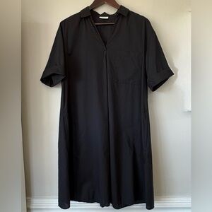 J. Jill Black Shirt Dress V Neck Pockets Cotton Tencel Summer Size Medium
